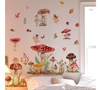 Runtoo Stickers Muraux Fée Champignons Autocollant Mural Elfes Papillon Fleurs Deco Stickers Chambre Fille Enfants Bébé Décoration