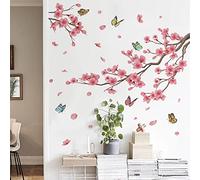 Runtoo Stickers Muraux Fleur de Cerisier Autocollant Mural Arbre Branche de Fleurs Rose Deco Stickers Salon Chambre Enfants Bébé Décoration