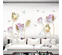 Runtoo Stickers Muraux Fleurs 3D Autocollant Mural Doré Fleurs de Lotus Tulipe Deco Stickers Salon Salle de Bain Chambre Enfants Bébé Décoration