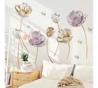 Runtoo Stickers Muraux Fleurs de Lotus Autocollant Mural 3D Floral Doré Deco Stickers Salon Salle de Bain Chambre Enfants Bébé Décoration
