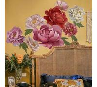 Runtoo Stickers Muraux Fleurs Pivoines Autocollant Mural 3D Floral Rosa Deco Stickers Salle de Bain Cuisine Salon Chambre Bébé Décoration