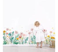 Runtoo Stickers Muraux Fleurs Rose Coin Plinthe Autocollant Mural Papillon Pissenlit Décoration Murale Chambre Enfants Bébé Salon