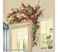 Runtoo Stickers Muraux Fleurs Rose Rouge Autocollant Mural Plantes Grande Deco Stickers Salle de Bain Cuisine Salon Chambre Bébé Décoration
