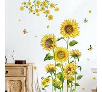 Runtoo Stickers Muraux Fleurs Tournesol Autocollant Mural Grand Floral Papillon Deco Stickers Salon Chambre Enfants Bébé Décoration