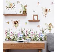 Runtoo Stickers muraux motif fée et fleurs sauvages pour chambre de fille, chambre de bébé, chambre d'enfant