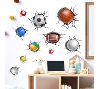 Runtoo Stickers Muraux Sport 3D Effet Autocollant Mural Football Basketball Deco Stickers Salon Chambre Enfants Bébé Décoration