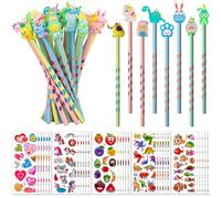 Runxin 30 Crayons de Bois Enfant et 30 Gommettes Enfants | 60 pièces 3D Autocollant Enfants et Crayons Animaux | Cadeau de Enfants pour Fête D'anniversaire parti D'enfants