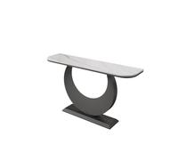RUNZE765Z Table d'appoint Table d'entrée Noire Console Semi-Circulaire en Pierre Dalle pour Le Couloir(Grand)