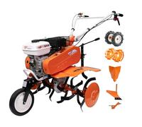 RURIS Power for Nature Motobineuse Thermique 7000fr ACC2, 7 CV, 212cc, Largeur de Travaille 780-870mm, Roues en Caoutchouc + Roues metalliques + Butteur + Charue + Adapteur Angle