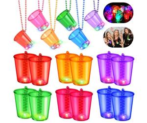 RURIZHONGTIAN Lot de 12 verres à shot LED avec chaîne, verres à shot à suspendre LED, verres de fête colorés et lumineux avec chaîne, collier pour carnaval, fête de jeune fille, décoration