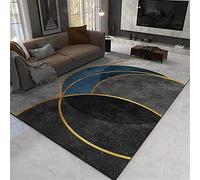 Rururug Grand Tapis Moderne Tapis Rectangle antidérapant Tapis Lignes géométriques Bleu Gris Or Salon Cuisine Anti Slip Lavable Tapis Grand de Sol 60 x 90 cm