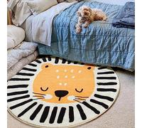 Rururug Tapis Chambre Enfant Bebe Fille Garcon Rond Ø 130 cm Dessin animé, Lion, Rayure Noire Tapis Rampant pour Bébé Grand Tapis Doux Petite Chambre d'enfant Salon