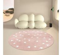 Rururug Tapis Chambre Enfant Bébé Fille Garçon Rond Ø 130 cm Dessin Animé, Rose, Blanc, Étoiles - Grand Doux Rampant pour Petite Chambre d'Enfant Salon