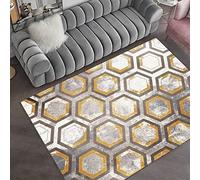 Rururug Tapis de Passage Couloir Salon entrée Moquette décoration d'intérieur Tapis rectangulaire Lavable antidérapant Chevet cheminée, géométrie hexagonale Marron Jaune Gris,Rectangular 70 x 140 cm