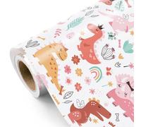 RUSPEPA Papier cadeau dinosaure rose - Mini rouleau - 43,2 cm x 5 m - Papier cadeau dinosaure rose, idéal pour les petites filles, baby shower, ou pour une fête dinosaure