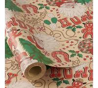 RUSPEPA Rouleau De Papier Cadeau De Noël, Mini Rouleau, Motif Western, Père Noël, Cowboy, Fer À Cheval, Cactus Et Cannes De Bonbon, Papier Cadeau Kraft Pour Fêtes, 43,2 Cm X 5 M