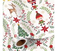 RUSPEPA Rouleau De Papier Cadeau De Noël Pour Garçons Et Filles, Mini Rouleau, Motif Père Noël, Renne, Renne Et Couronne, Papier Cadeau Classique Pour Fête, 43,2Cm X 5M