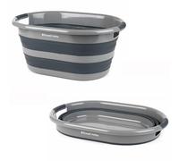 Russel Hobbs Panier a Linge 27L, Panier de Rangement à Linge Pliable Ovale, Corbeille à Linge Pliable et Légere, Panier Ergonomique Peu Encombrant et Portable, 2 Poignées Ergonomiques, Gris