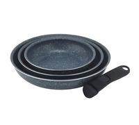 Russell Hobbs Nightfall Stone Lot de 3 poêles 20/24/28 cm, poignée amovible | Design empilable, jusqu’à 37 % d’espace gagné, revêtement antiadhésif, tous feux, four jusqu’à 200 °C