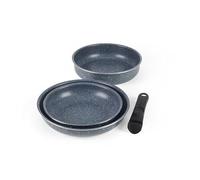 Russell Hobbs Nightfall Stone Set de 3 poêles antiadhésives en aluminium | Poêle 22 cm, poêle 26 cm, sauteuse 24 cm, poignée amovible qui reste froide, empilables, induction