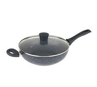 Russell Hobbs RH00852 Wok avec couvercle - Grande poêle antiadhésive, compatible avec plaques à induction, facile à nettoyer, utiliser peu ou pas d'huile, fond plat, sauteuse profonde, pierre
