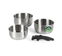 Russell Hobbs Set de 4 Casseroles - 18/18/20 cm, Acier inoxydable, Manche amovible, Empilable, Sans PFAS/PFOA, Compatible four jusqu'à 200 ºC