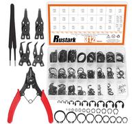 Rustark Ensemble de 124 paires de pinces à circlips 4 en 1 avec kit d'assortiment de bagues de retenue E-Clip noires M1,5-M10 et kit d'assortiment de bagues de retenue externes C-Clip M4-M28 avec