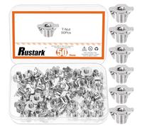 Rustark Lot de 50 écrous à frapper M6 x 10 mm nickelés à quatre griffes - Embouts de frappe métriques en T - Écrous aveugles à 4 dents - Inserts filetés pour meubles en bois - Poignées d'escalade
