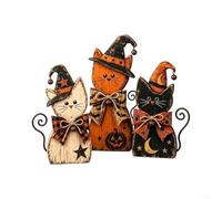 Rustic Gothic Halloween Witch Cat Decor Set Wooden 3Pcs | Wooden Construction, pour retro Witch Cat Moon pour trio, Shelf Mantel Desk Decor, pour ideal Halloween Housewarming