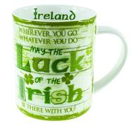 Rustic Ireland 'Luck Of The Irish' Mug With A Green & White Shamrock Design
