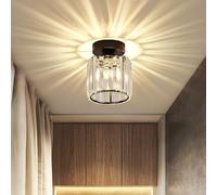 Rustique E27 Plafonnier en Cristal LED Élégant Moderne Balcon Couloir lustre Rétro Décoratif antique Ronde Cristal suspension luminaire Lustre carré pour Salon Couloir Cuisine Chambre, 14cm (C)