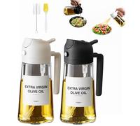 Rusudiy 2 Pièces Pulvérisateur et Distributeur 2-en-1 470ml - Spray Huile en Verre Anti-UV, Sans BPA, pour Cuisine, Salades, Barbecue et Friteuse d’Air (Transparent (Noir-Blanc))