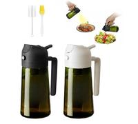 Rusudiy 2 Pièces Pulvérisateur et Distributeur 2-en-1 470ml - Spray Huile en Verre Anti-UV, Sans BPA, pour Cuisine, Salades, Barbecue et Friteuse d’Air (Vert Foncé (Noir-Blanc))