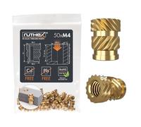 ruthex M4 insert fileté | 50 pièces RX-M4x8.1 douilles filetées en laiton | Écrou stable pour pièces en plastique | Utilisable dans les pièces en plastique imprimées en 3D par chaleur ou ultrasons