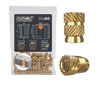ruthex M5 insert fileté | 50 pièces RX-M5x9.5 douilles filetées en laiton | Écrou stable pour pièces en plastique |Utilisable dans les pièces en plastique imprimées en 3D par chaleur ou ultrasons