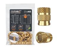 ruthex M8 insert fileté | 20 pièces RX-M8x12.7 douilles filetées en laiton | Écrou stable pour pièces en plastique |Utilisable dans les pièces en plastique imprimées en 3D par chaleur ou ultrasons
