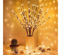 Ruutcasy Lot de 2 lampes LED à piles - Blanc chaud - Marron - En plastique - 20 LED - 5 tiges flexibles - 63,5 cm - Décoration de bureau moderne