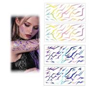 Ruvan Tatouage Temporaire Anime Kpop, 4 Flash Stickers Tatouages Ephémères Violet Effet Laser pour Cosplay Festival Rave, Faux Tatouage Femme Homme Transférable à l'Eau Résistant Sueur Déco Corps