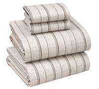 Ruvanti 100% Cotton Sheets Queen Size Set, 4 Pieces, Soft & Breathable Percale Weave Bedding, Deep Pocket 16", Hotel Standard, Crisp Cool Feeling, Durable, Perfect Striped Bed Sheet, Brown Stripes