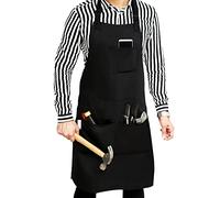 RUVANTI Tablier de travail noir durable de qualité professionnelle pour homme, femme, tablier de chef, cuisine, barbecue, barbier, tablier en toile, confortable, enrichi en coton. Attaches extra