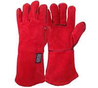 RuviGrab - Gants de soudeur professionnels ignifuges | Protection pour soudage, cheminée, barbecue, bois de chauffage, rouge
