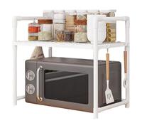 Ruwshuuk Support pour micro-ondes réglable en hauteur - Micro-ondes avec crochet pour ustensiles de cuisine - Étagère à épices élargie à double niveau - Support pour machine à pour la maison, le