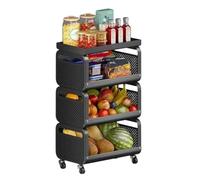 Rv2sGf3kH Chariot de Cuisine Chariot de Rangement Cuisine Mobile à 3 Niveaux, Panier Fruits et légumes, étagère Organisateur(Noir)