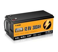 Rvpozwer Batterie LiFePO4 12V 300Ah, Batterie Lithium Rechargeable 3840Wh avec BMS 200A, 18 000 Cycles Profonds et Protection Basse Température, pour Camping-Car, Bateaux et Systèmes Hors Réseau