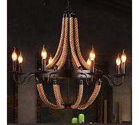 RVVUPNV Rétro Suspension E27 Vintage Corde De Chanvre Salle À Manger Industriel Maison De Campagne Nostalgique Hauteur Réglable Loft Bar Café Décoration Fer Suspendu 8 Têtes