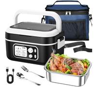 RWSRW Gamelle Chauffante 100W Lunch Box Chauffante 1,5L Boîte à déjeuner électrique Acier Inox Boîte Repas Amovible avec Sac Isotherme pour Voiture Camion Bureau École