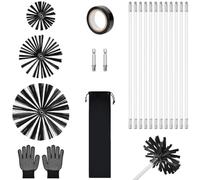 RWSRW Kit Brosse Nettoyage Cheminée Cheminées Brosse Kit de Ramonage avec 2 Barres hexagonales et Accessoires 3 Hérisson ramonage en Nylon 100mm 150mm 200mm et 12 Tiges Flexibles de 410mm