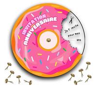 RXLITE KIT créatif Invitations Anniversaire à gratter thème DONUTS :10 Cartes rondes et attaches parisiennes