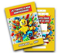 RXLITE KIT créatif Invitations Anniversaire à gratter thème LEGO :10 Cartes Stickers Dorés Enveloppes Blanches