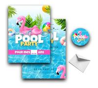 RXLITE KIT créatif Invitations Anniversaire à gratter thème POOL PARTY :10 Cartes et Enveloppes Blanches